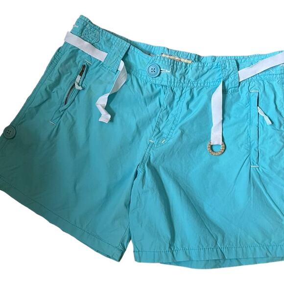 90s/Y2K Vintage Steve & Barry Turquoise Micro Shorts Size 8 Midrise Belted Boho - Picture 15 of 17